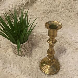 Vintage Solid Brass Made in India 7” Candlestick Holder Tarnished patina
